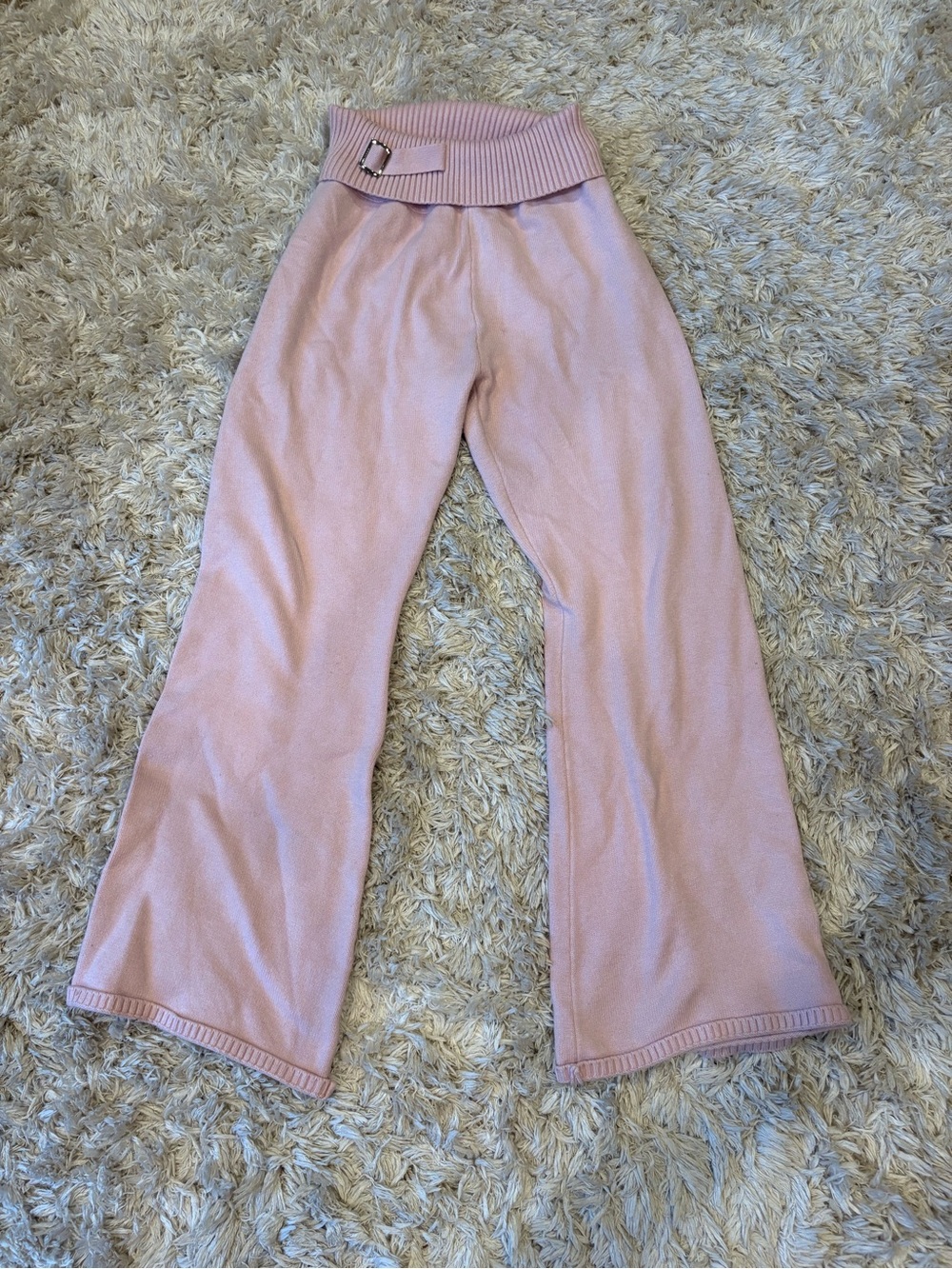 Womens Pink Sweater Knit Wide-Leg Pants with Foldover Waist Large Edikted Dupe